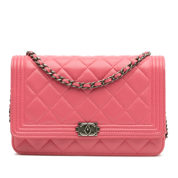 Pre-Loved Chanel Lambskin Boy Wallet On Chain - Picture 1 of 10